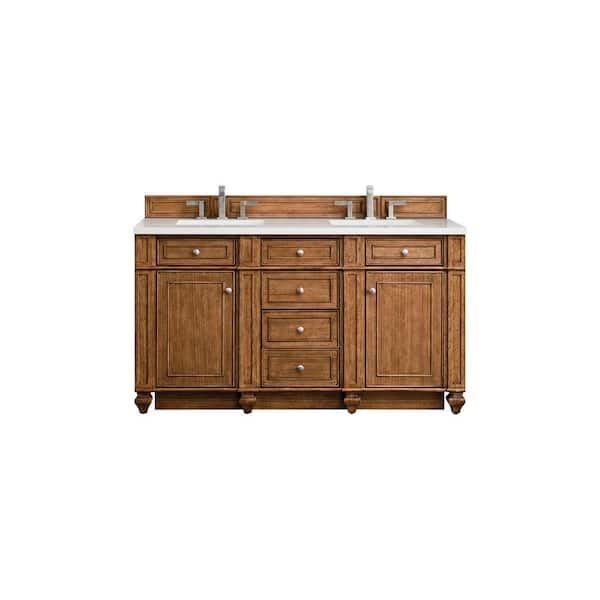 James Martin Vanities Bristol 60.0 in. W x 23.5 in. D x 34 in. H Bathroom Vanity in Saddle Brown with White Zeus Quartz Top