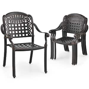 2-Piece Cast Aluminum Patio Stackable Outdoor Dining Chair with Armrests-Brown