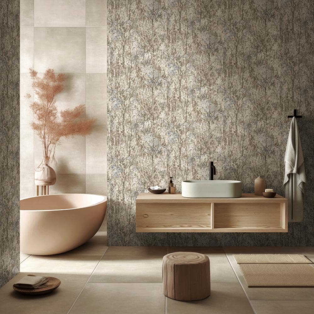 Blue and Beige Forest Tropical Print Non-Pasted Wallpaper