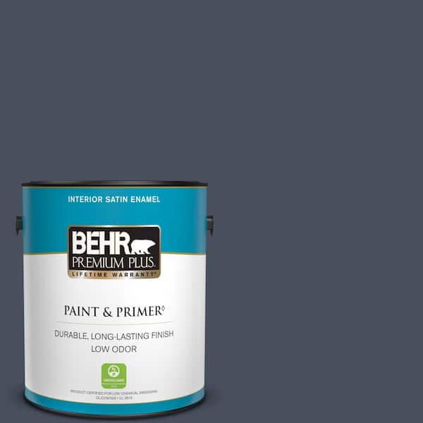 BEHR PREMIUM PLUS 1 gal. #S510-7 Dark Denim Satin Enamel Low Odor Interior Paint & Primer