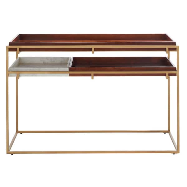SAFAVIEH Akari 16 in. Brown/White Marble/Gold Rectangle Metal Console Table