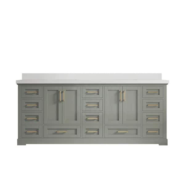 Willow Collections Boston 84 in. W x 22 in. D x 36 in. H Double Sink Bath Vanity in Evergreen with 2 in. White Qt. Top