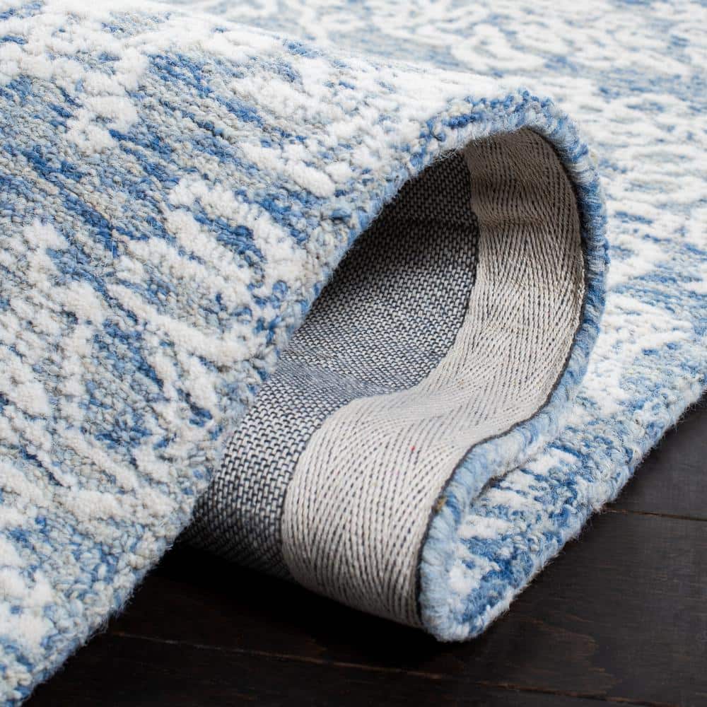 Handmade Blue Floral Wool 4' x 6' Area Rug
