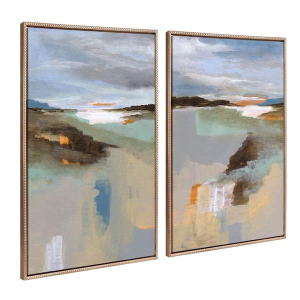 Kate and Laurel Sylvie Abstract Landscape Framed Canvas Wall Art 2-Piece Gold 28.00 in. x 38.00 in.