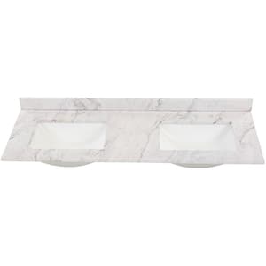 61 in. W x 22 in. D Cultured Marble White Rectangular Double Sink Vanity Top in Lunar