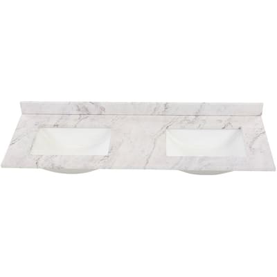 61 in. W x 22 in. D Stone Effect Double Sink Vanity Top in Lunar with White Sinks