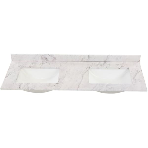 Home Decorators Collection 61 in. W x 22 in. D Cultured Marble White Rectangular Double Sink Vanity Top in Lunar