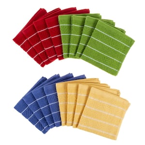 Multi-Color Chevron Weave Cotton Kitchen Dish Cloth Set (16-Pieces)