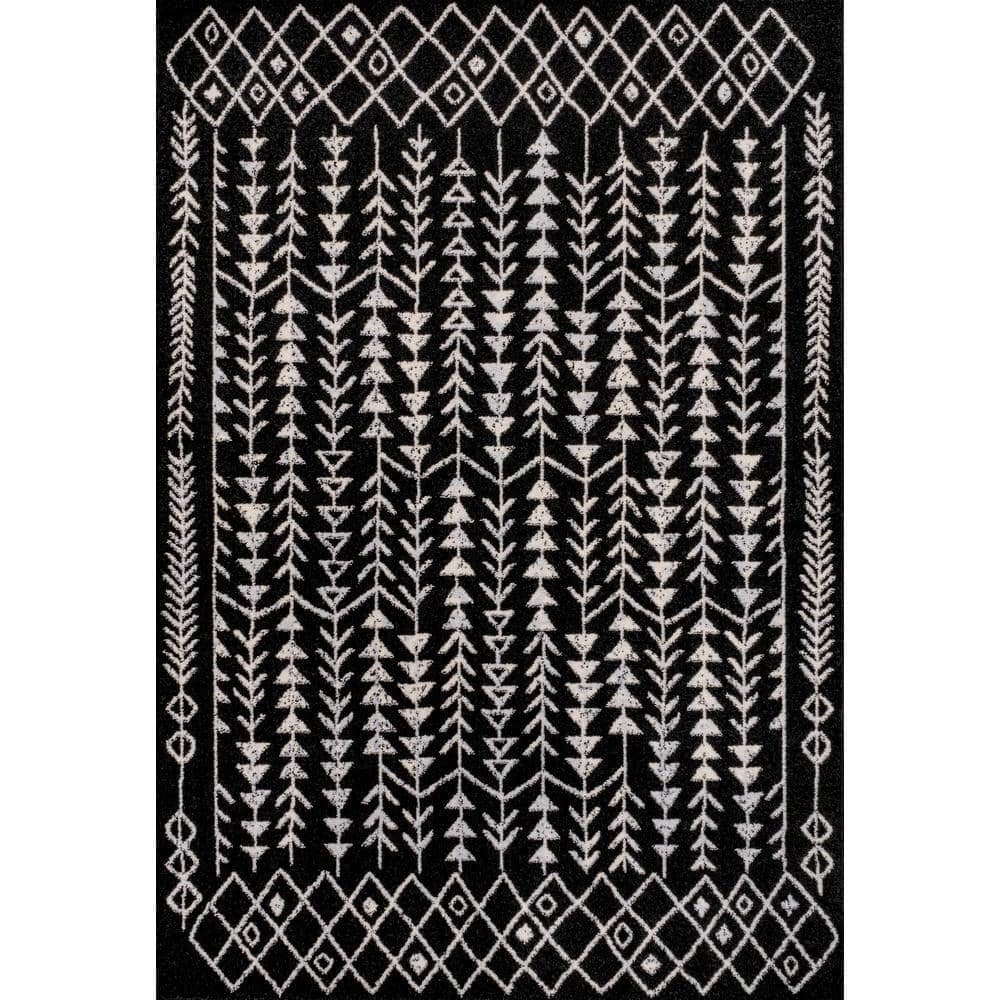 3' x 5' Black and Cream Synthetic Moroccan Geometric Area Rug