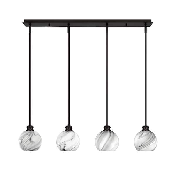 Unbranded Albany 60-Watt 4-Light Espresso Linear Pendant Light with Onyx Swirl Glass Shades and No Bulbs Included