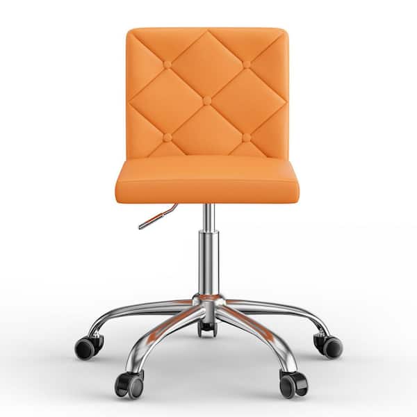 Ergonomic Office Chair with Tufted PU Leather Backrest, Adjustable Swivel Desk Chair, Pink Rolling Computer Chair