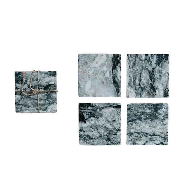 Storied Home Monochrome Melange Black Marble Coaster (Set of 4)