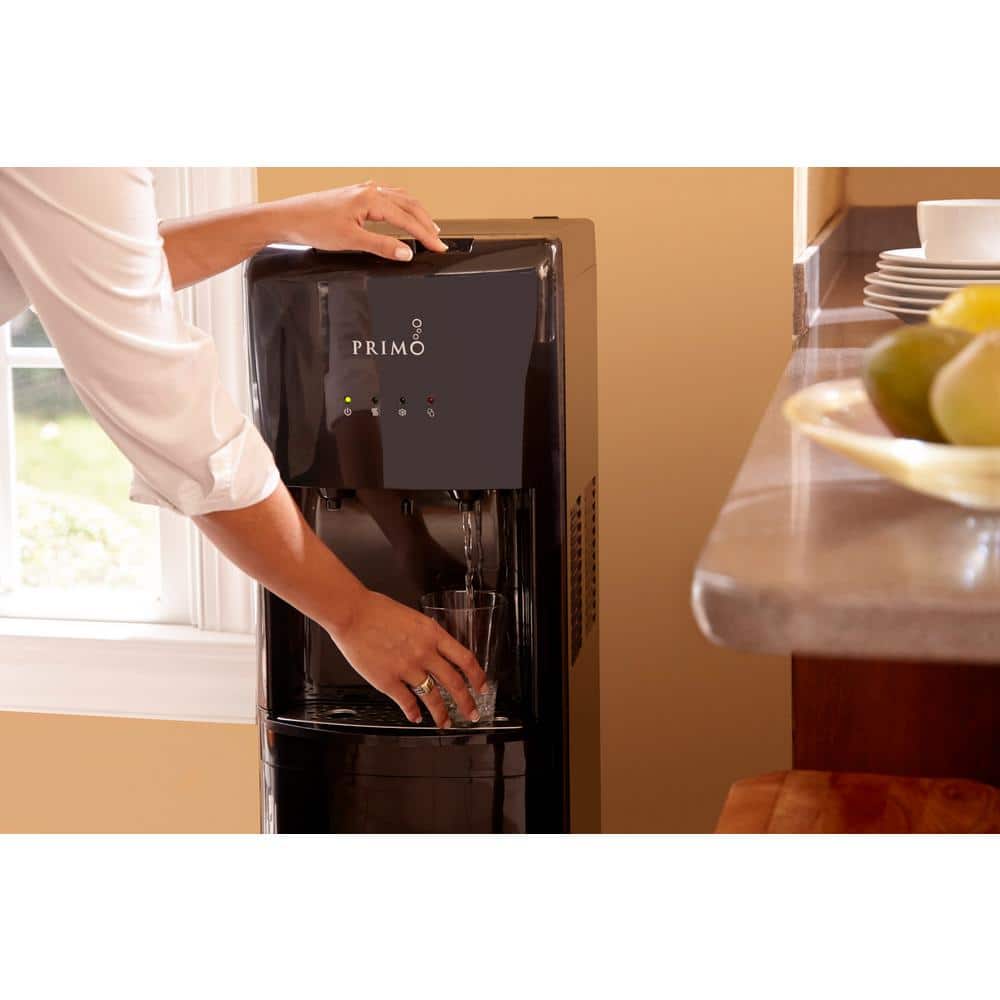 Primo Black Bottom Loading Hot and Cold Water Dispenser with Stainless Steel Drip Tray