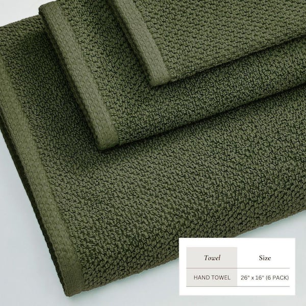 FRESHFOLDS Forest Green 6-Pack Cotton Quick-Dry Hand Towel Set