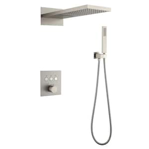 2-Spray Patterns 2 GPM 10 in. Wall Mount Dual Shower Heads and Handheld Shower with Pressure Balance Valve in Chrome