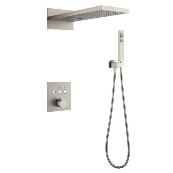 Dimakai 2-Spray Patterns 2 GPM 10 in. Wall Mount Dual Shower Heads and Handheld Shower with Pressure Balance Valve in Chrome