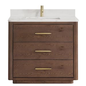 Porto 36 in. W x 22 in. D x 33.8 in. H Single Sink Bath Vanity in Dark Brown with White Quartz Stone Top