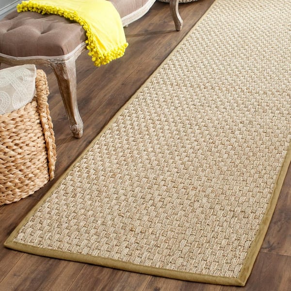 Natural Fiber Natural/Olive 3 ft. x 12 ft. Border Woven Runner Rug