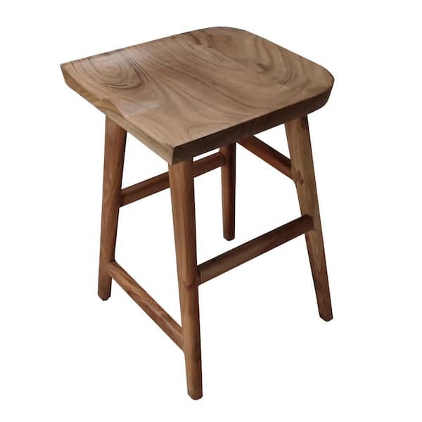 THE URBAN PORT Tisa Natural Brown Acacia Wood Backless Counter
