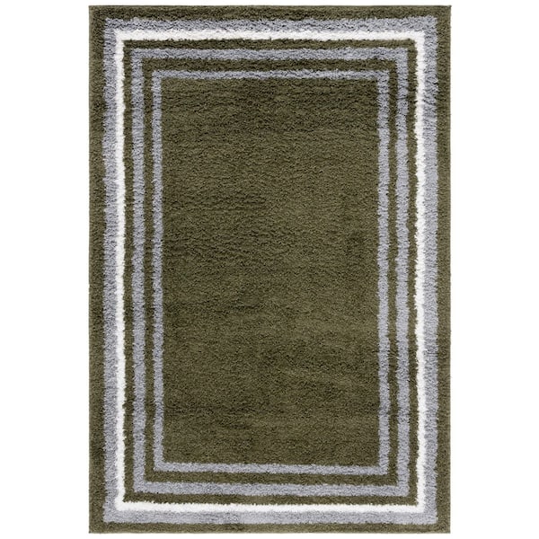 SAFAVIEH Border and Stripe Shag 4 ft. x 6 ft. Green Concentric Border Area Rug
