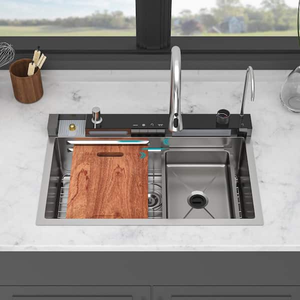 Staykiwi 30 in. Drop-In Single Bowl 16 Gauge Brushed Nickel