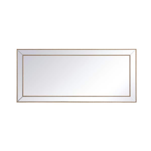 Unbranded Timeless Home 32 in. H x 72 in. W Contemporary Iris Beaded Modern Rectangular Framed Antique Gold Wall Mirror