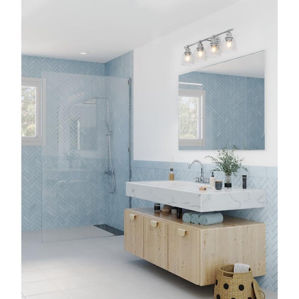 Ambrose 48 in. 4-Light Polished Chrome with Clear Glass Shades New Traditional Bath Vanity Light for Bath