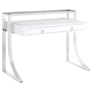 Gemma 23.5 in. Glossy White and Chrome 2-Drawer Writing Desk