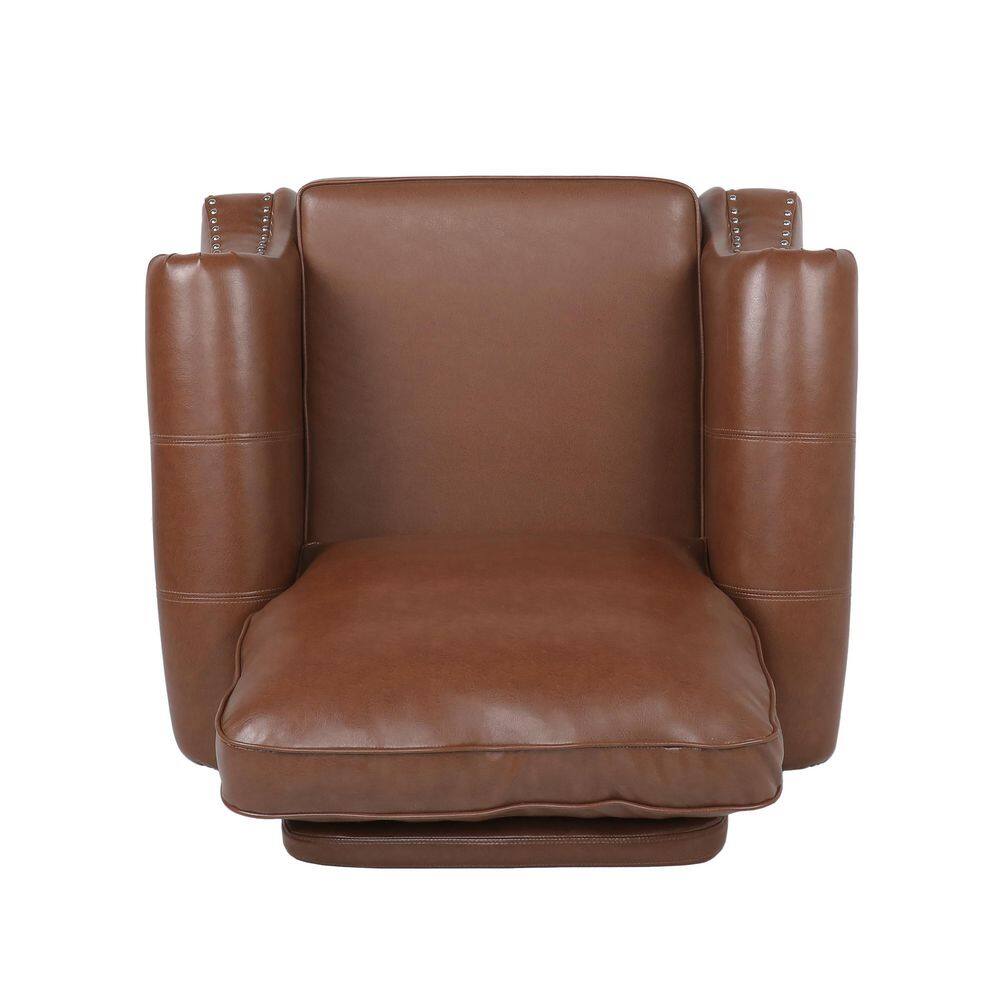 Cognac Brown Faux Leather Club Chair with Nailhead Trim