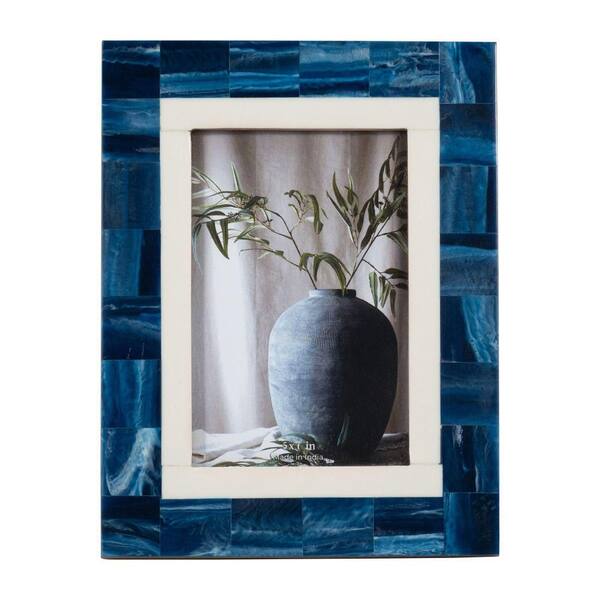 Sagebrook Home Navy and White 5 in. x 7 in. Border Resin and Wood Photo Frame