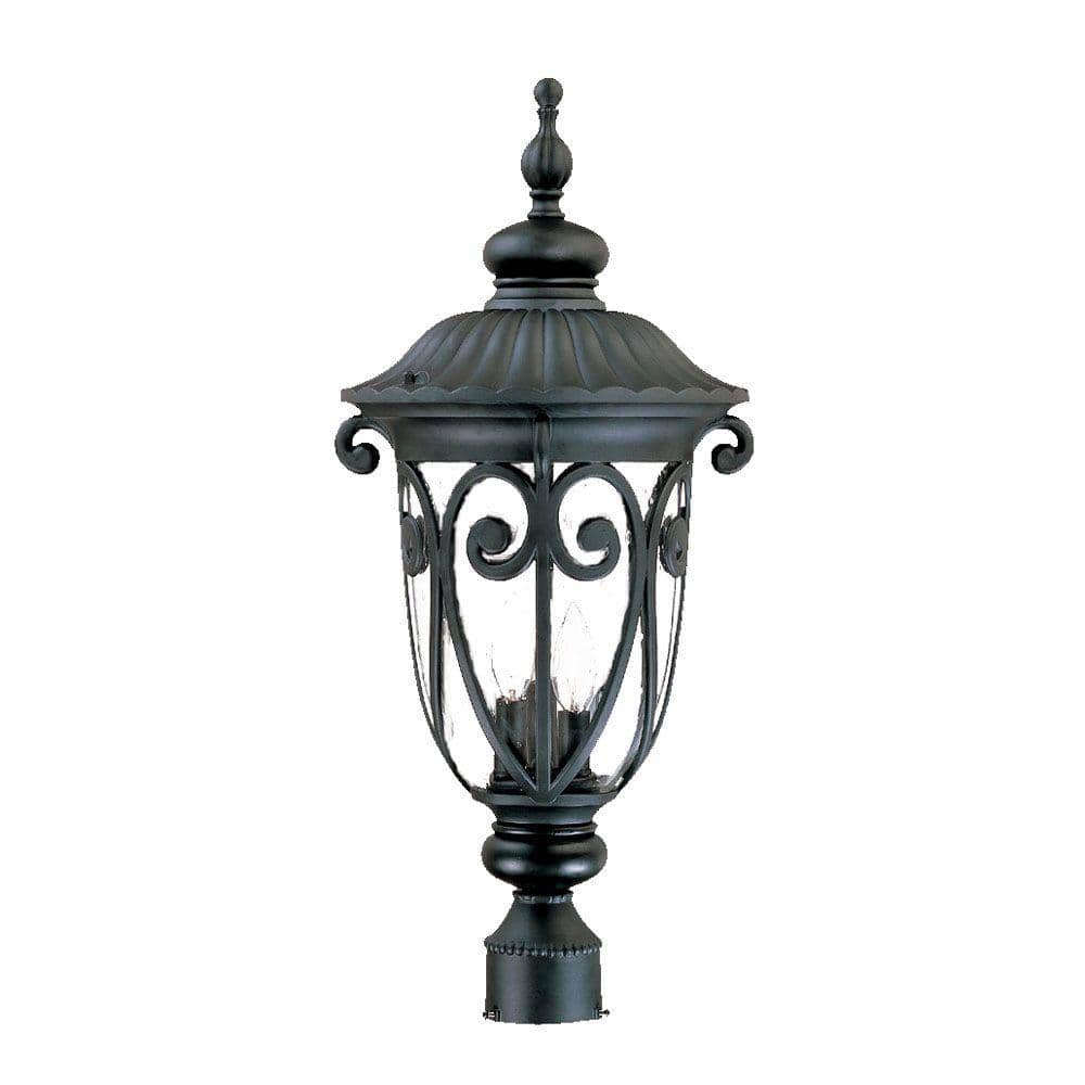 Naples Matte Black Cast Aluminum 3-Light Outdoor Post Lantern