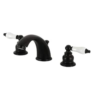 Victorian 2-Handle High Arc 8 in. Widespread Bathroom Faucets with Plastic Pop-Up in Matte Black