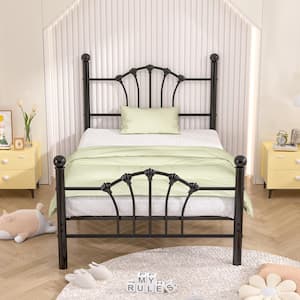 Bed Frame Black Metal Frame Twin Platform Bed Shell Headboard Heavy Duty Slats, 12.6 in. Storage, No Box Spring Needed