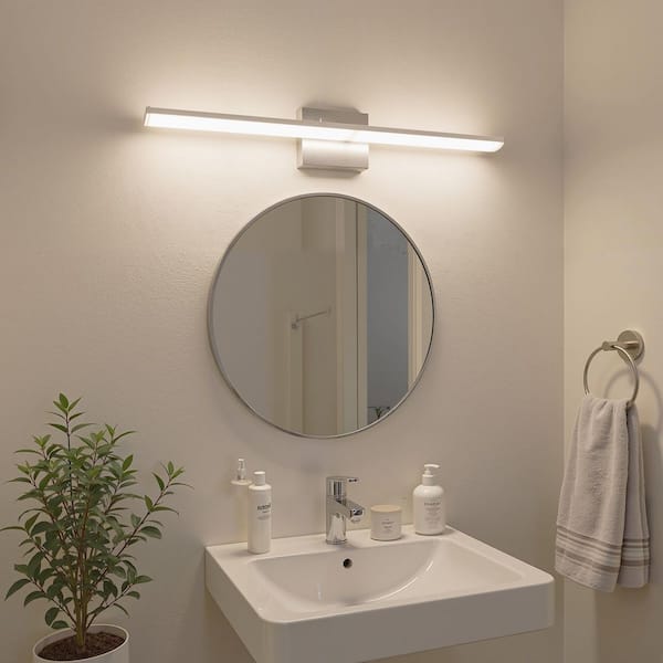 36 in. 1-Light Nickel 20-Watt Integrated LED Vanity Light, Modern Bathroom Wall Sconce Light Bar for Mirror