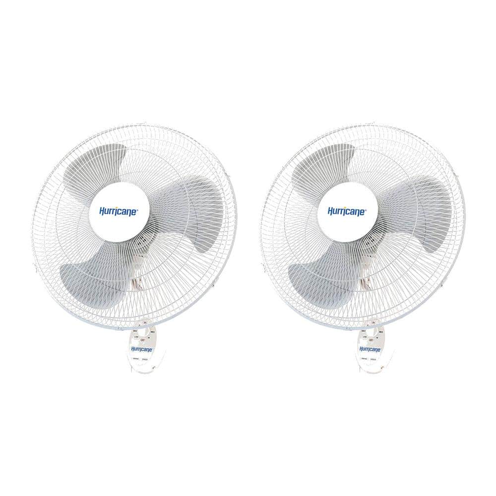 Hurricane Supreme 18 in. 3 Fan Speeds Wall Fan in White with 90-Degree Oscillation (2-Pack)