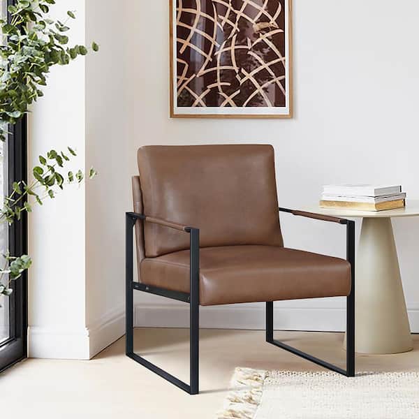 Lazzara Daria Brown Faux Leather Metal Frame Accent Chair