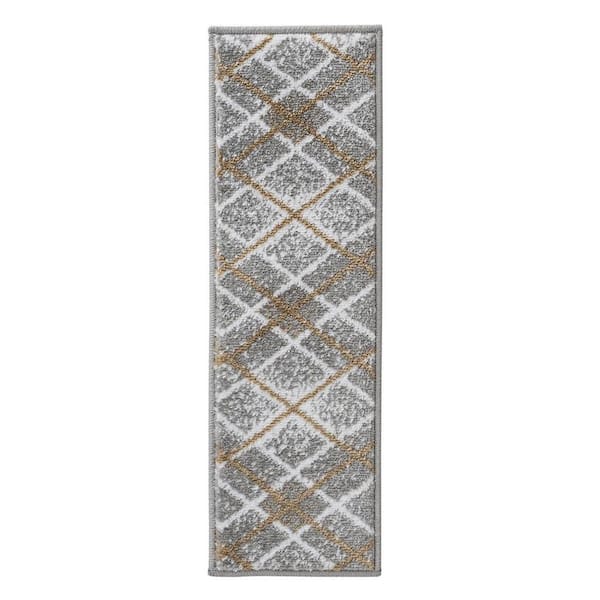 SUSSEXHOME Modern Collection Gray 9 in. x 28 in. Polypropylene Stair Tread Cover (Set of 15)