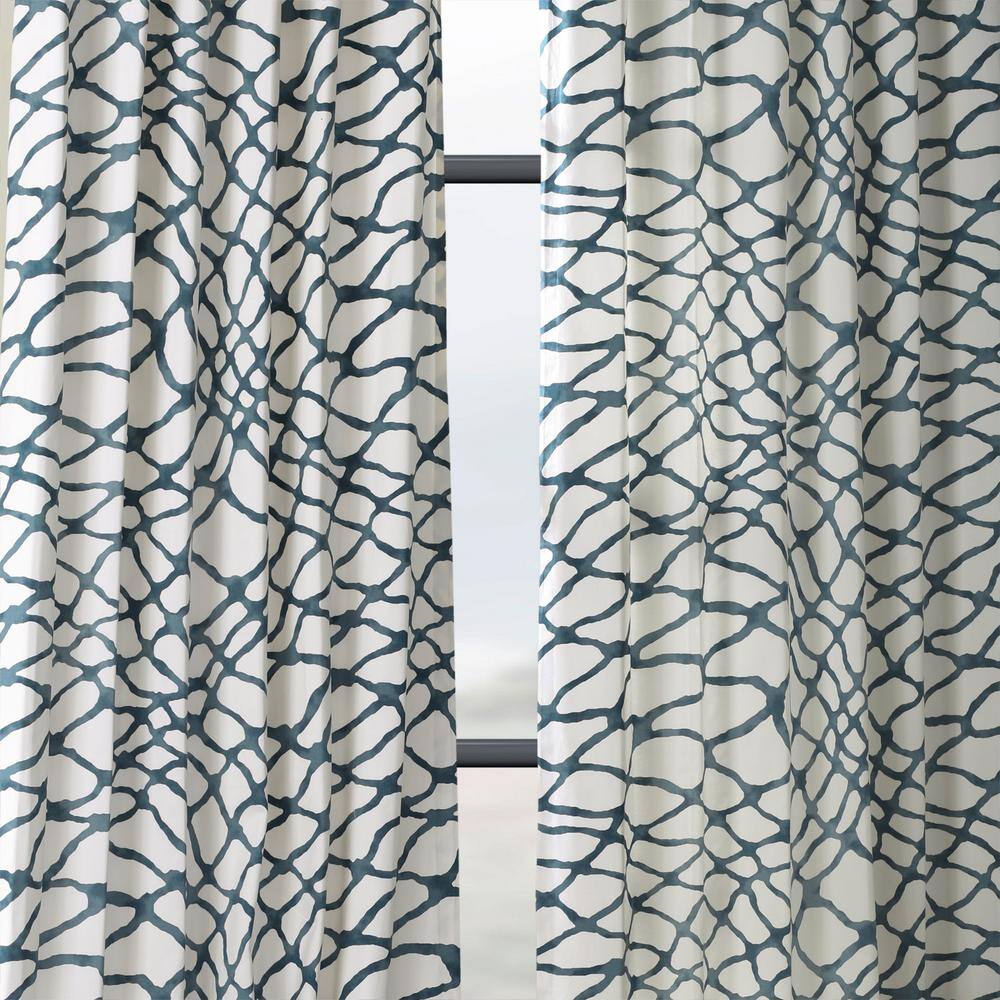 Ellis Blue Abstract Cotton Room Darkening Curtains 50" x 120"