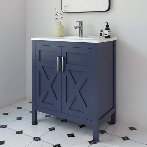 Silvia 30.25 in. W x 18.5 in. D x 35 in. H Single Sink Freestanding Bath Vanity in Marine Blue with White Ceramic Top