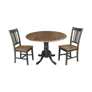 Brynwood 3-Piece 42 in. Hickory/Coal Round Drop-Leaf Wood Dining Set with San Remo Chairs