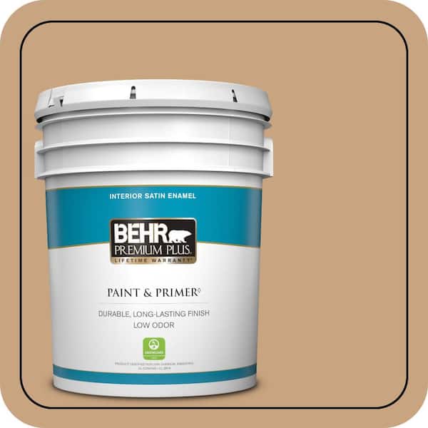 BEHR PREMIUM PLUS 5 gal. #S260-4 Pelican Tan Satin Enamel Low Odor Interior Paint & Primer