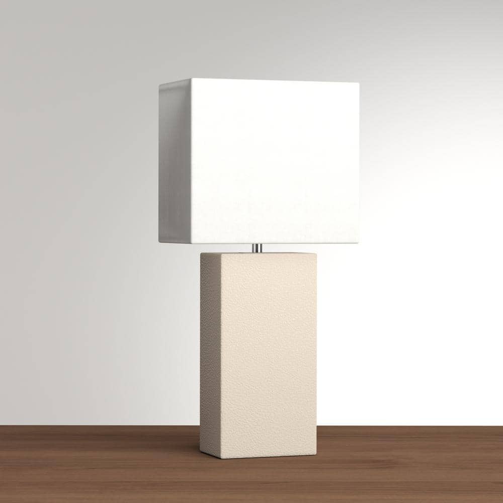 White Modern Leather Nightstand Lamp with Rectangular Shade