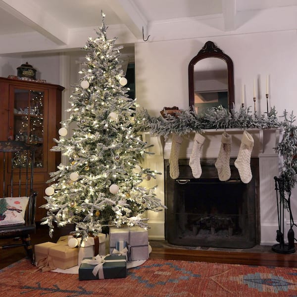 Fraser Hill Farm 7.5 ft. Pre-lit Flocked Mountain Pine Artificial