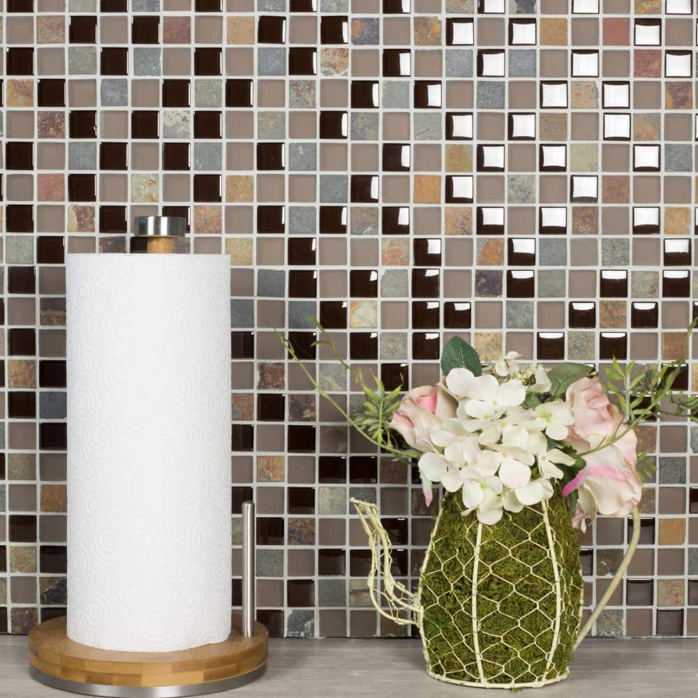 Mineral Brown 12 in. x 12 in.  Square Glass and Stone Mosaic Wall Tile (11 Sq. ft./Case) price history on PriceWatchPro