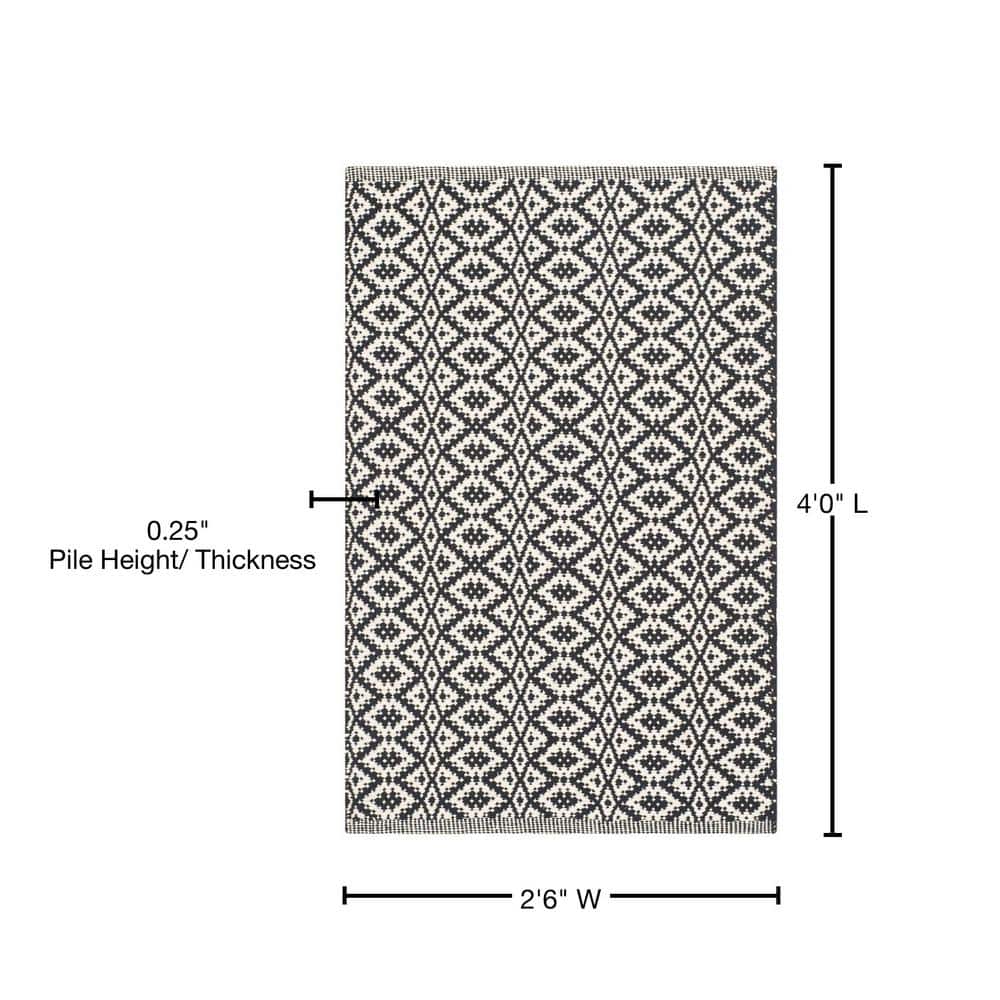 Ivory and Black Hand-Woven Cotton Wool Montauk Area Rug