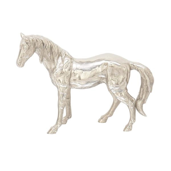 Litton Lane 6 in. x 17 in. Silver Aluminum Horse Sculpture