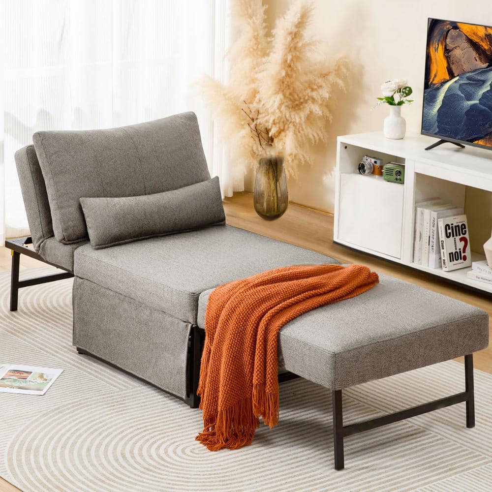 Black Metal Outdoor Lounge Chair with Light Gray Cushions, Sleeper Sofa Bed