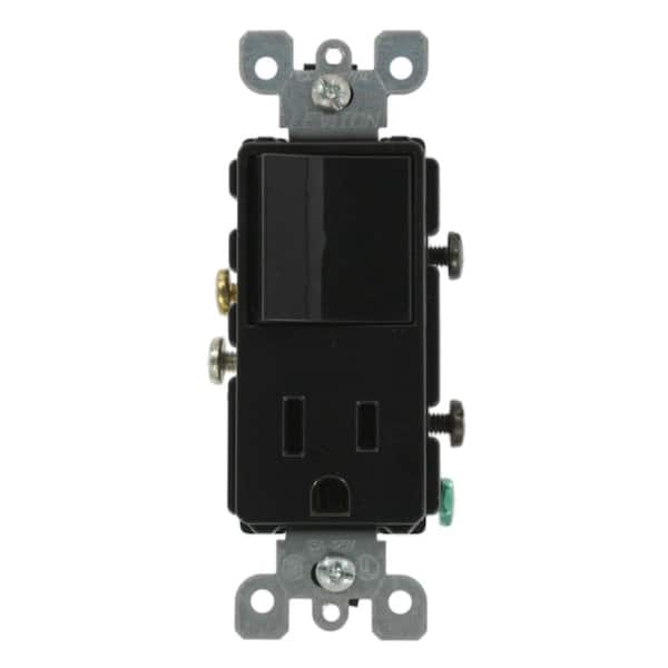 Leviton 15 Amp Decora Commercial Grade Combination Single Pole Rocker Switch and Receptacle, Black