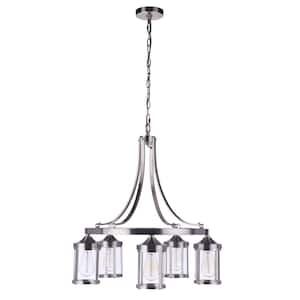 Elliot 5-Light Brushed Nickel Finish with Clear Glass Transitional Chandelier for Kitchen/Dining/Foyer No Bulb Included