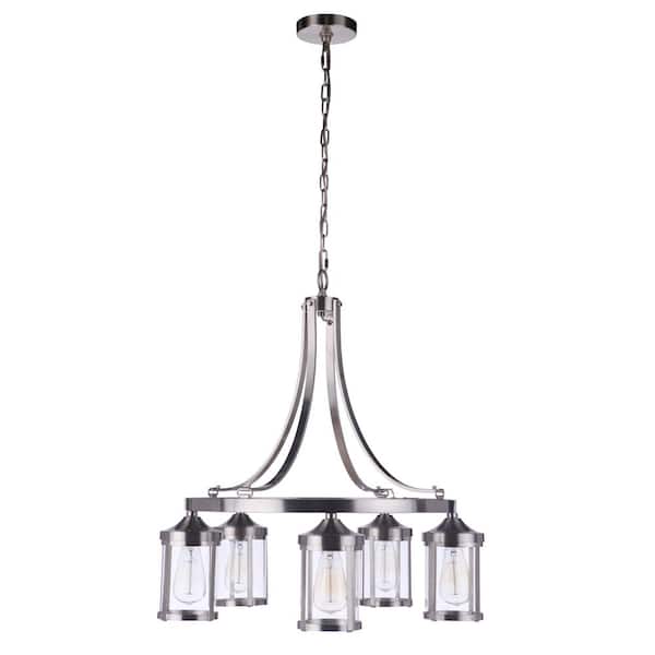 CRAFTMADE Elliot 5-Light Brushed Nickel Finish with Clear Glass Transitional Chandelier for Kitchen/Dining/Foyer No Bulb Included